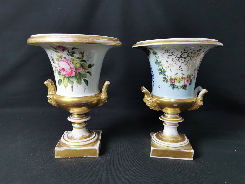Coppia di antichi vasi grandi francesi - H. 27cm - XIX secolo - Vase (2)  - Porcelain #2.1