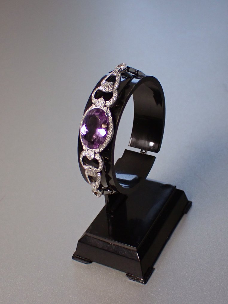 Αμέθυστος - Ασημί - Βραχιόλι - Βραχιόλι Art Deco με αμέθυστο. #1.0