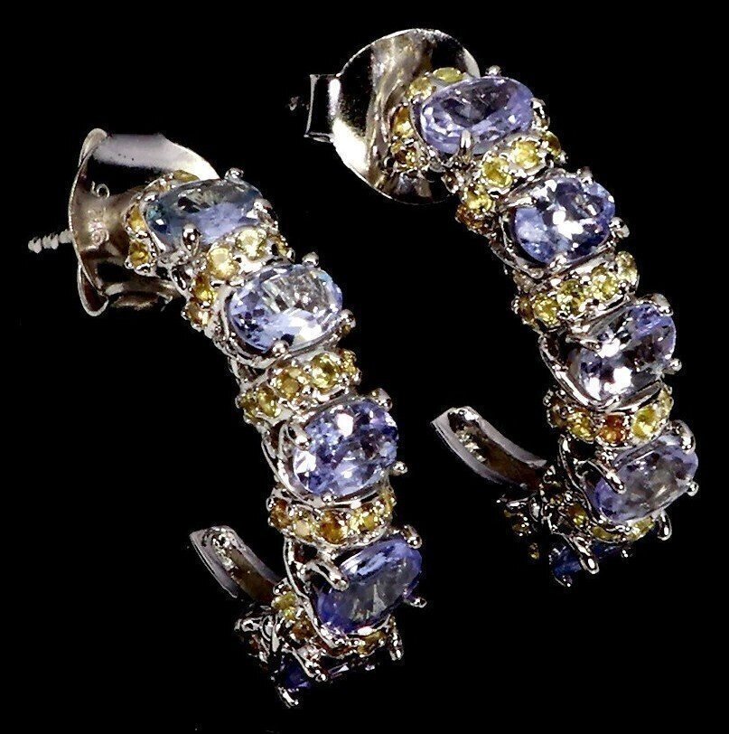 Nincs minimálár - Drop fülbevaló Ezüst Tanzanit - Sapphire #1.0