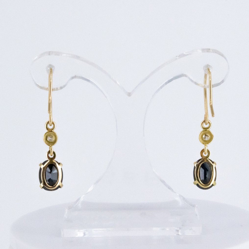 耳环 - 18K包金 黄金 蓝宝石 - 钻石 #1.0