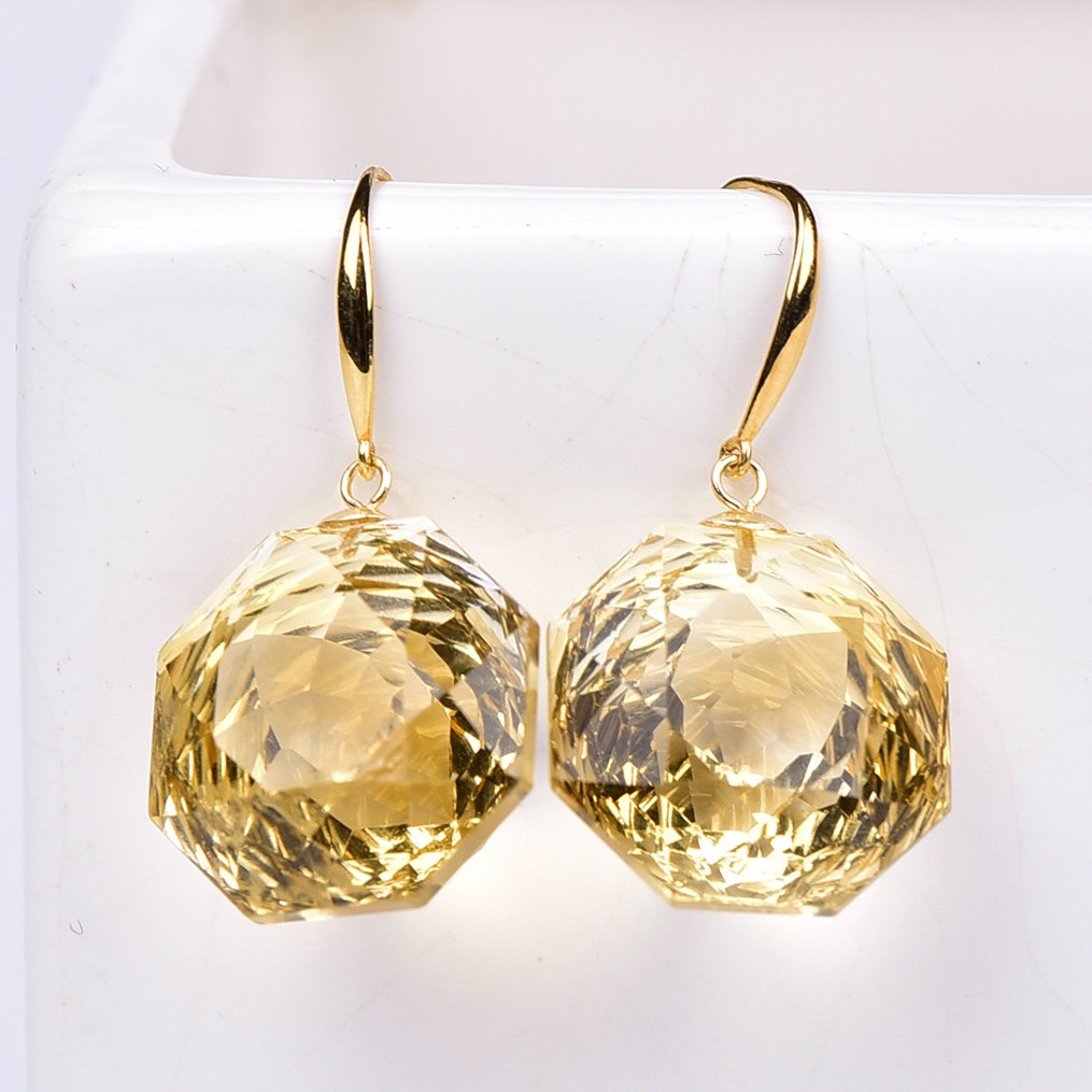 Sans prix de réserve - Boucles d'oreilles - 18 carats Or jaune Citrine - ALGT certifié #3.2