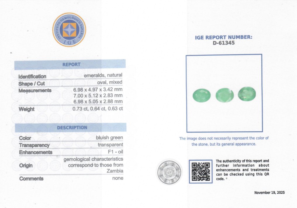3 pcs  Zöld Smaragd  - 2.00 ct - Instituto Gemólogico Español (IGE) - Kis olaj #2.1