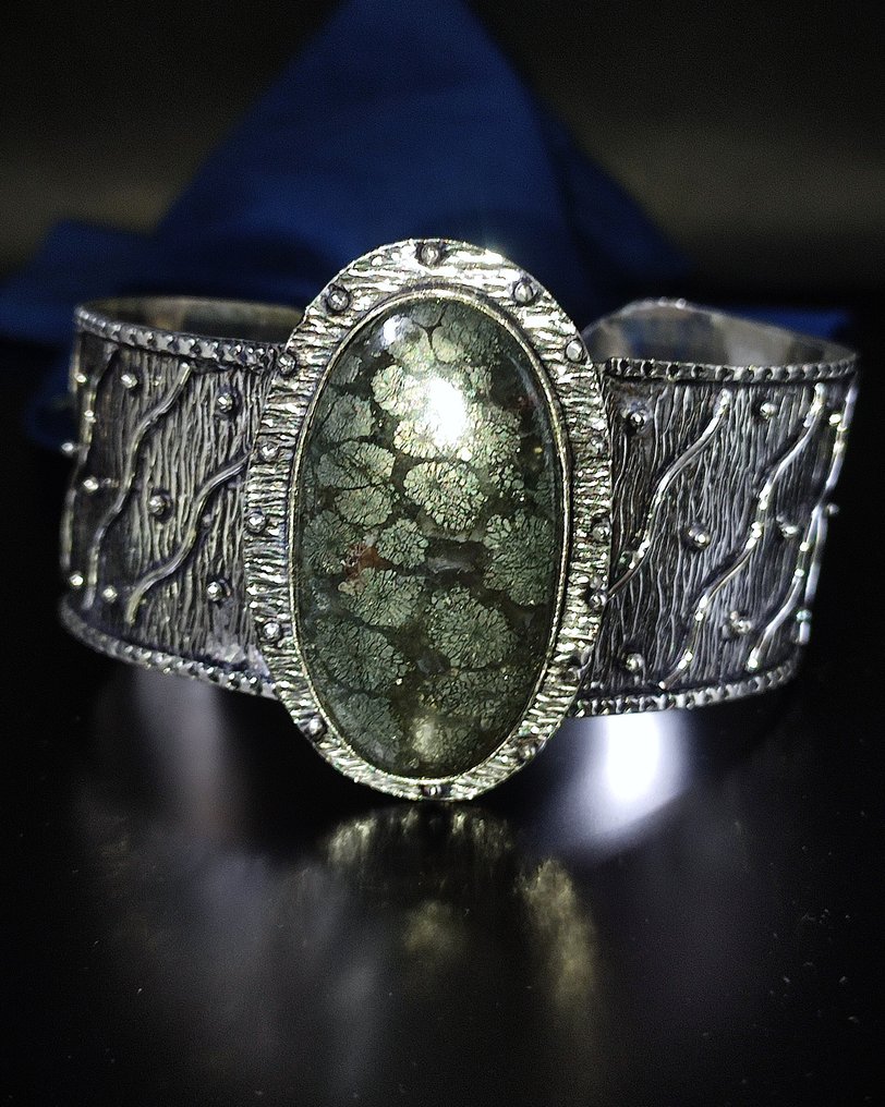 无底价 美丽一流品质花朵黄铁矿手工银手链 免运费 - 手鈪 #1.0