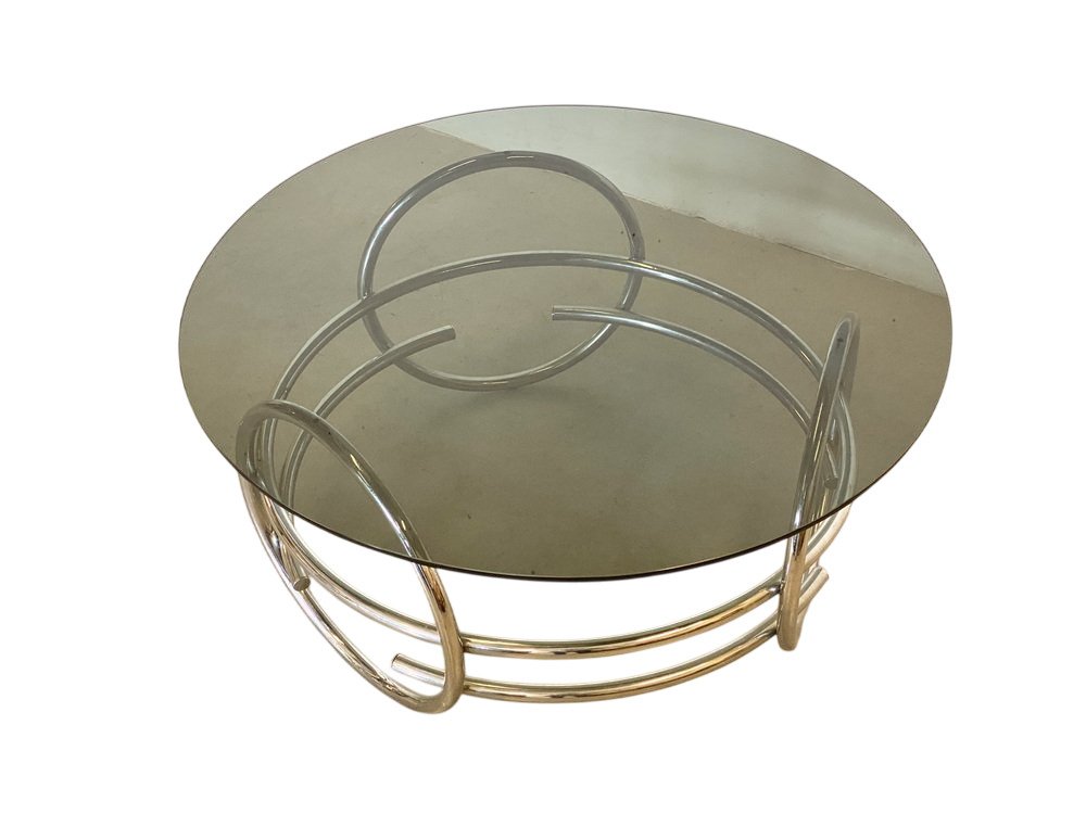 咖啡桌 - 钢, 玻璃, 金属 - 镀铬钢圈几何结构与玻璃面板 #3.2