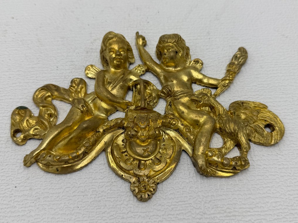 Zierornament - Frankreich - Bronze-Plaquette mit Engeln. #1.0