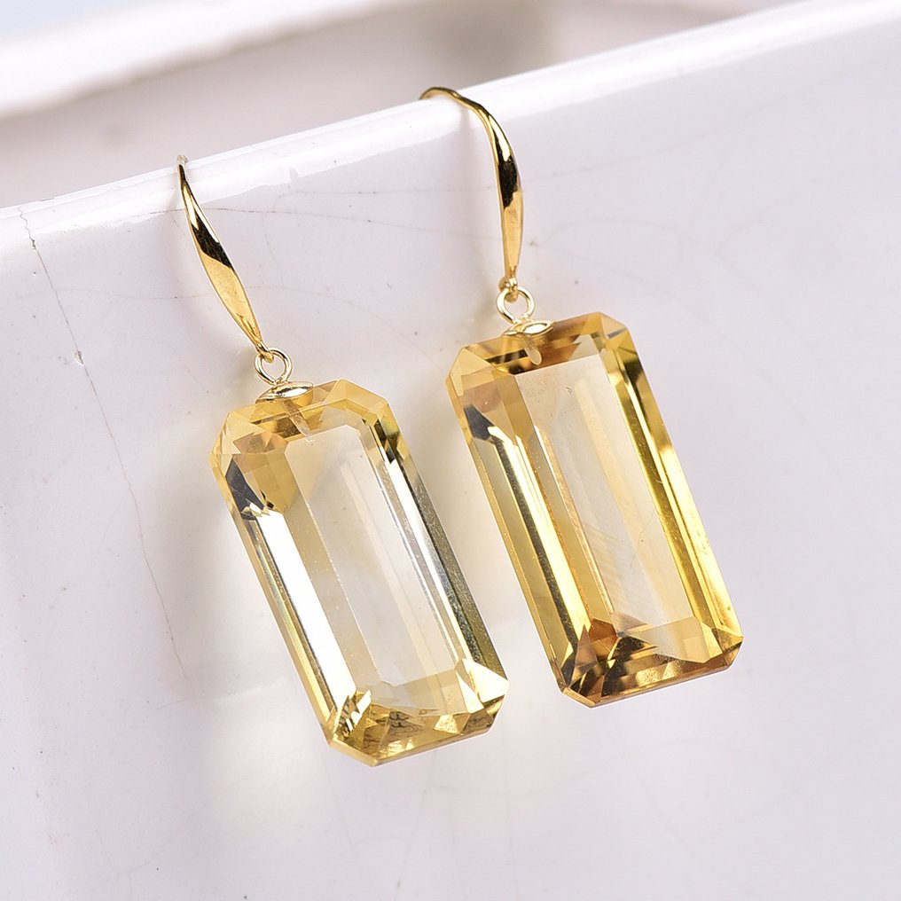 χωρίς τιμή ασφαλείας - Σκουλαρίκια - 18 καράτια Κίτρινο χρυσό Κιτρίνης - ALGT Πιστοποιημένο #4.3