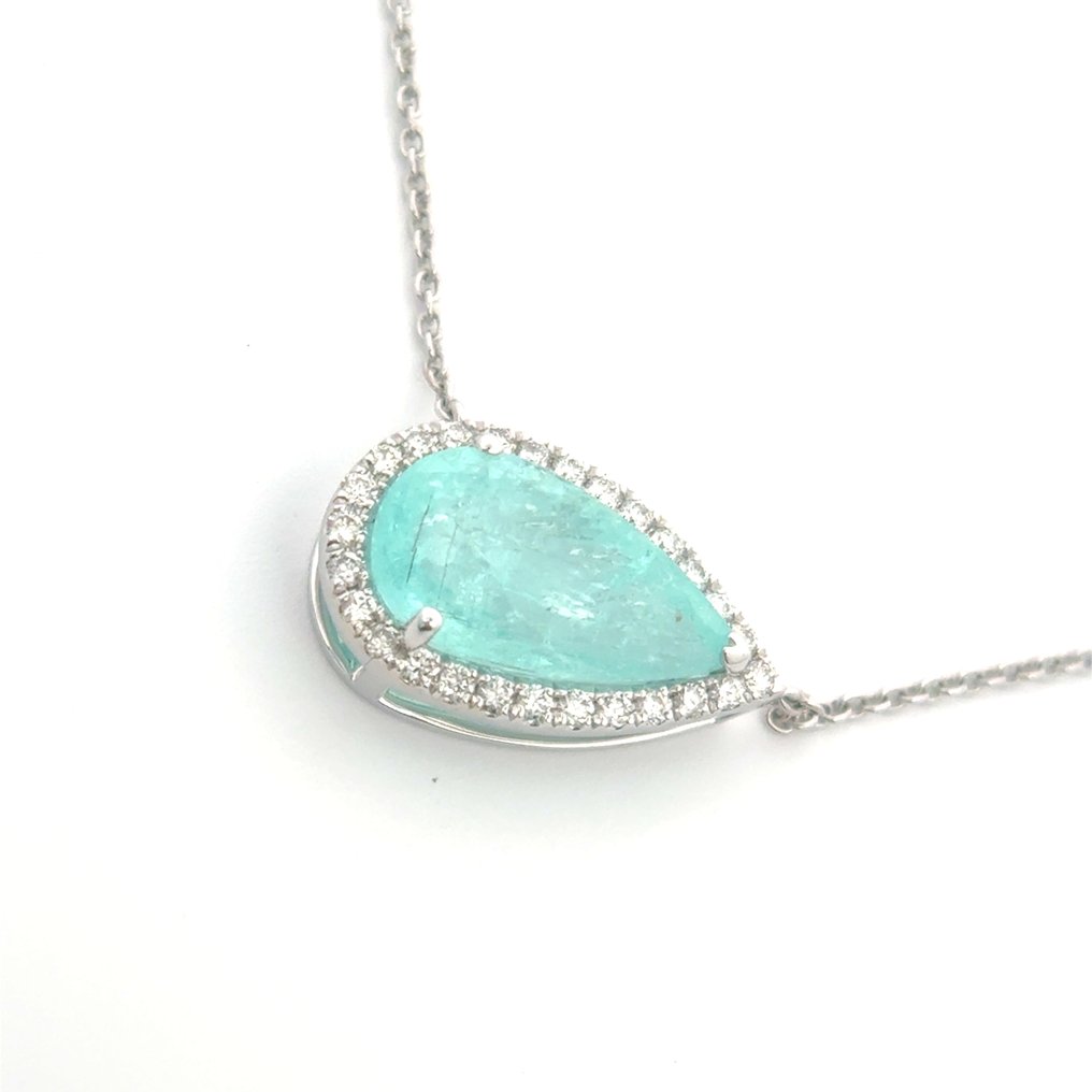 沒有保留價 - 頸鏈 - 18 克拉 白金 帕拉伊巴碧璽 - 鉆石 - Paraiba GIA Diamond #2.1