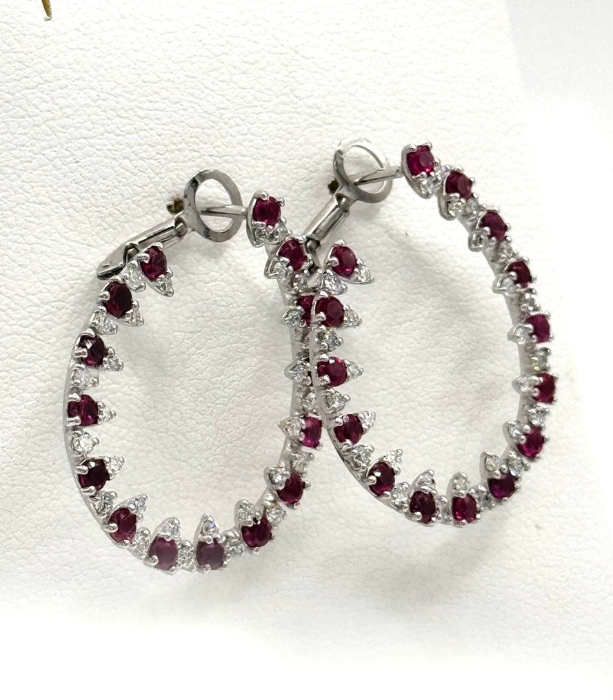 Kreolen - 18 kt Weißgold -  4.70ct. tw. Rubin - Diamant #4.3