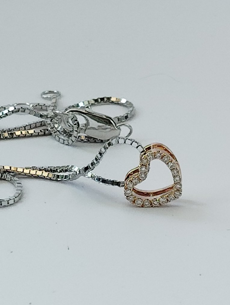 Sans prix de réserve - Collier avec pendentif - 18 carats Platine, Or jaune -  0.07ct. tw. Diamant (Naturelle)  #4.3