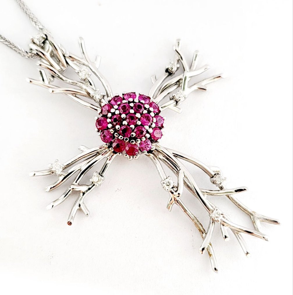 Κολιέ - 18 καράτια Λευκός χρυσός -  2.71ct. tw. Διαμάντι (Φυσικό)  - Ρουμπίνι - Κατασκευασμένο στην Ιταλία #1.0