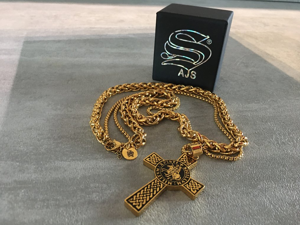 AJS - Cruz da Medalha dos Cavaleiros Templários, Crest do Selo Croix e Corrente Dupla, - Colar com pingente #4.3