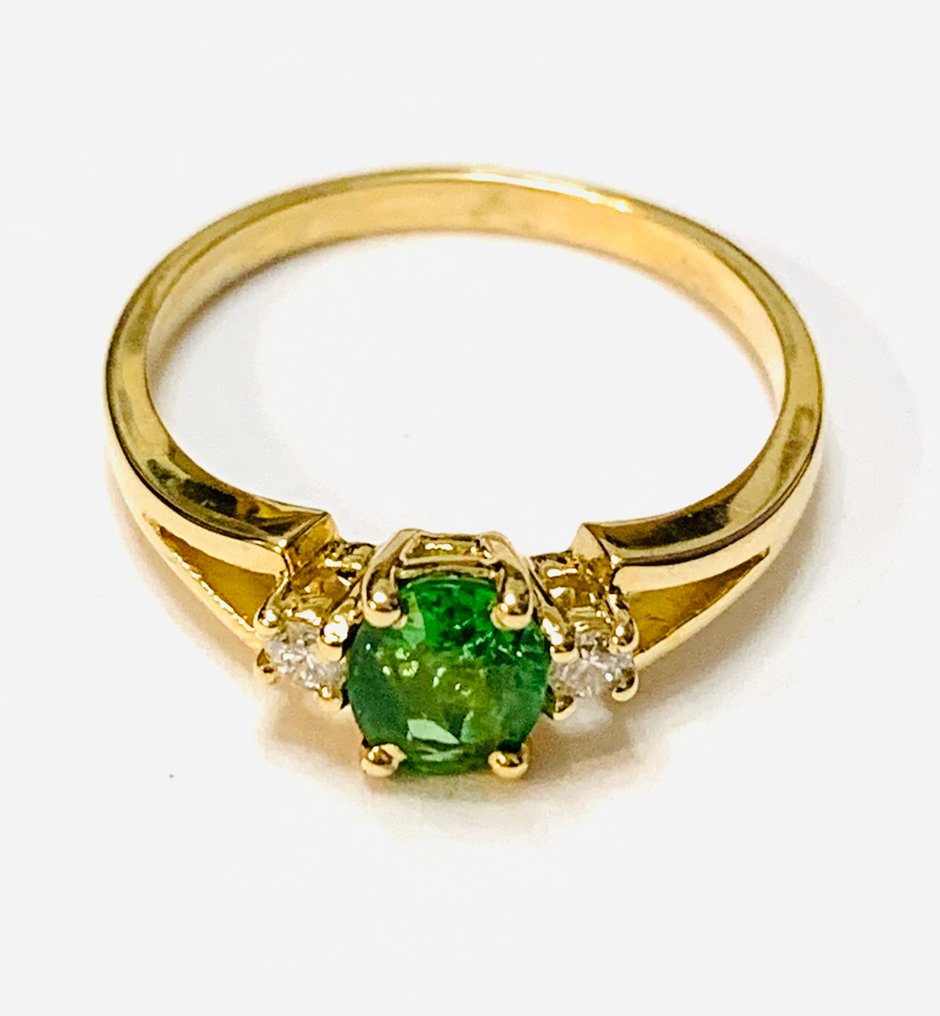 Sans prix de réserve - Bague - 14 carats Or jaune Tsavorite - Diamant #1.0