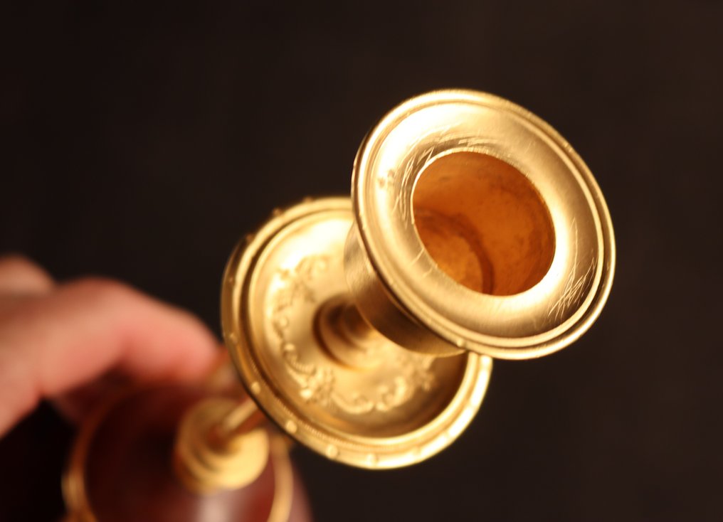 Paar antieke kandelaars - Κηροπήγιο (2) - Χρυσόδετο μπρούντζο, Μάρμαρο #4.3