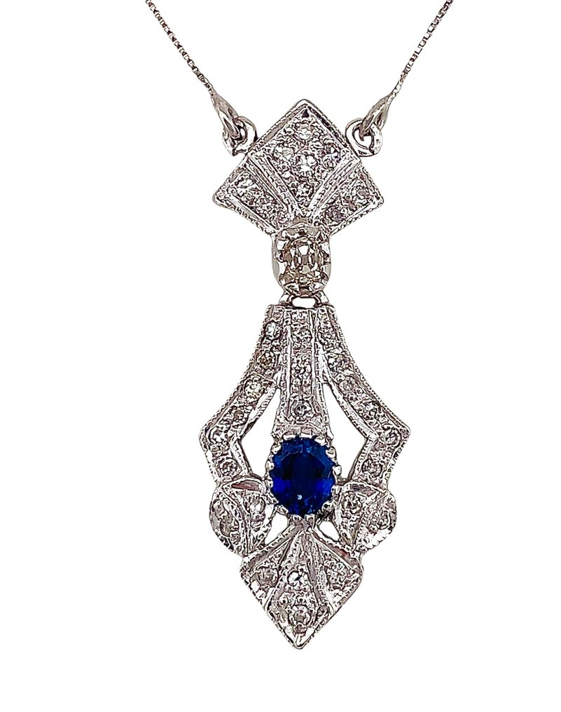 Κολιέ - 18 καράτια Πλατίνα, Λευκός χρυσός Ζαφείρι - Διαμάντι #1.0