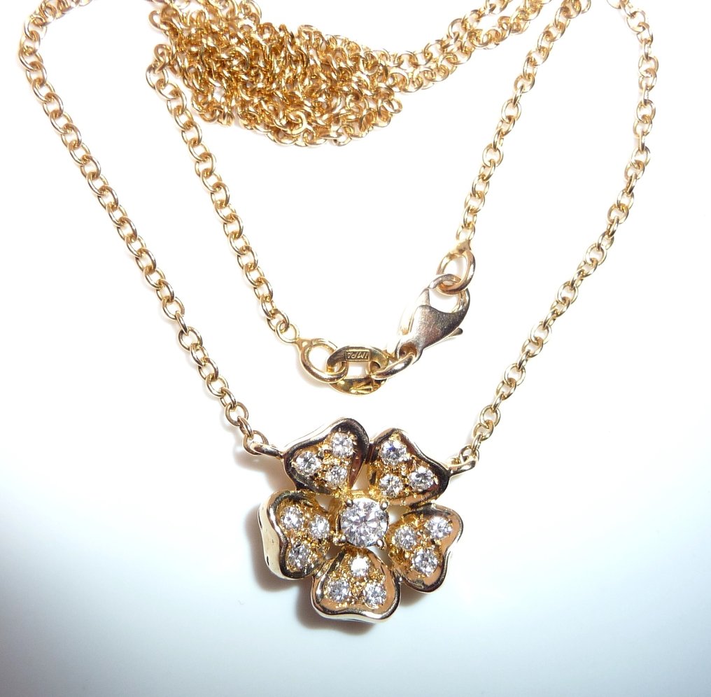 Κολιέ με μενταγιόν - 18 καράτια Κίτρινο χρυσό - 0.65ct. tw. Διαμάντι (Φυσικό) - Κολιέ-αλυσίδα λουλούδι/ανθός #3.2
