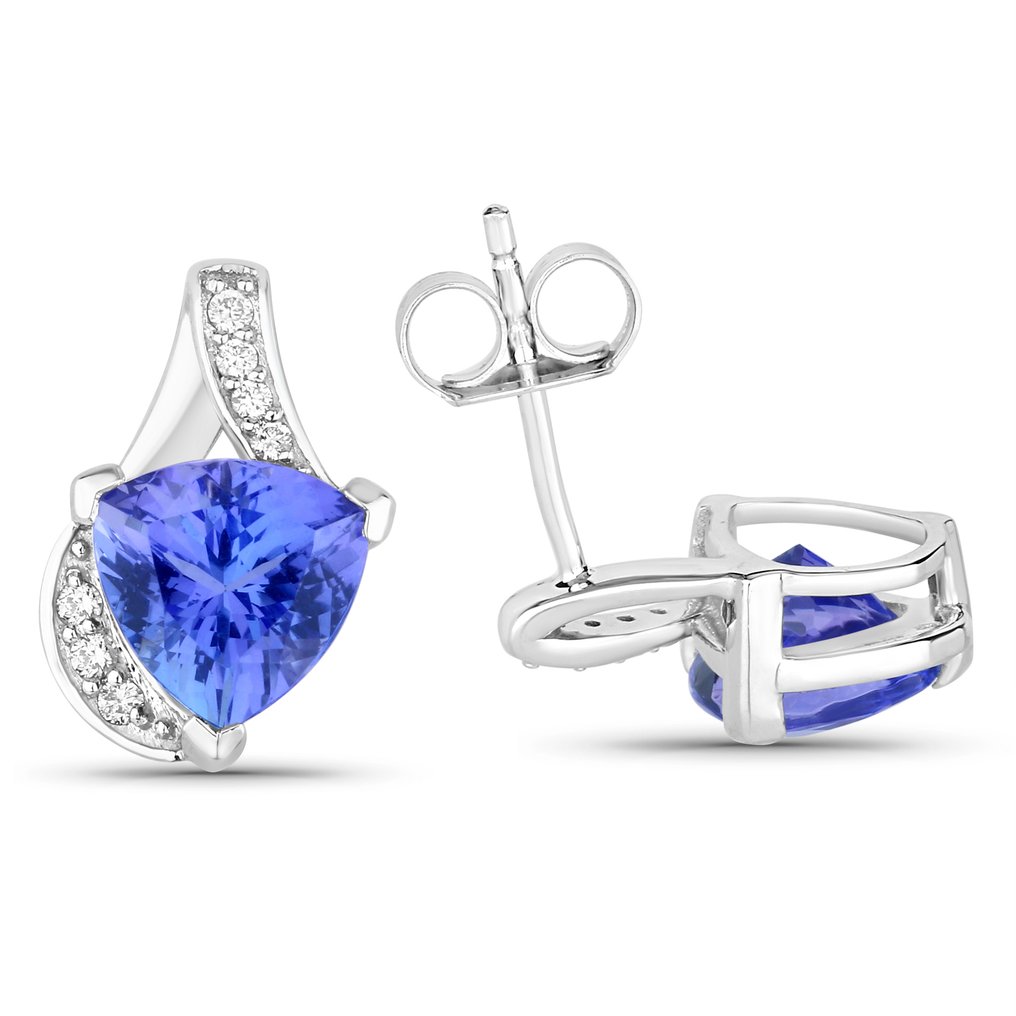 耳環 - 14 克拉 白金 - 2.69ct. tw. 坦桑石 - 鉆石 #4.3