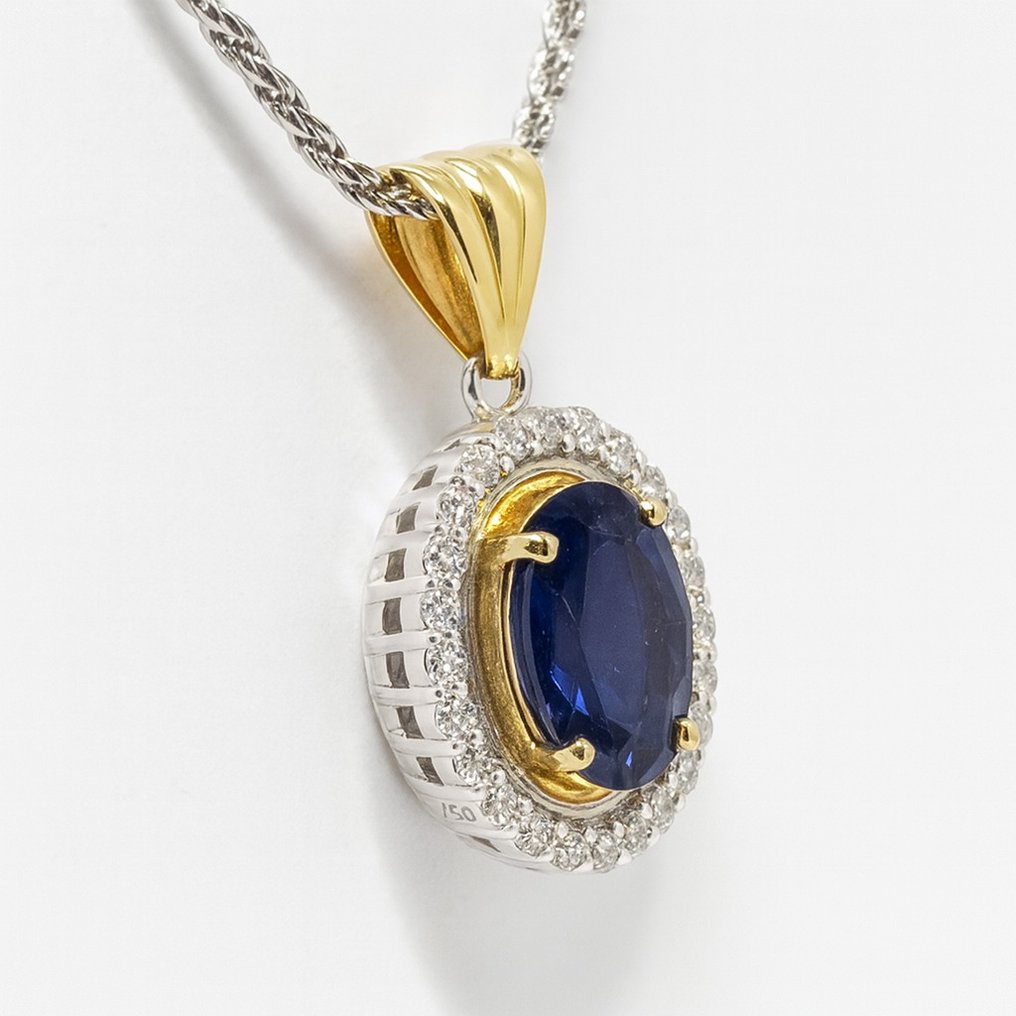 Senza prezzo di riserva - Collana con ciondolo - 18 carati Oro giallo, Argento -  1.59ct. tw. Tanzanite - Diamante #4.3