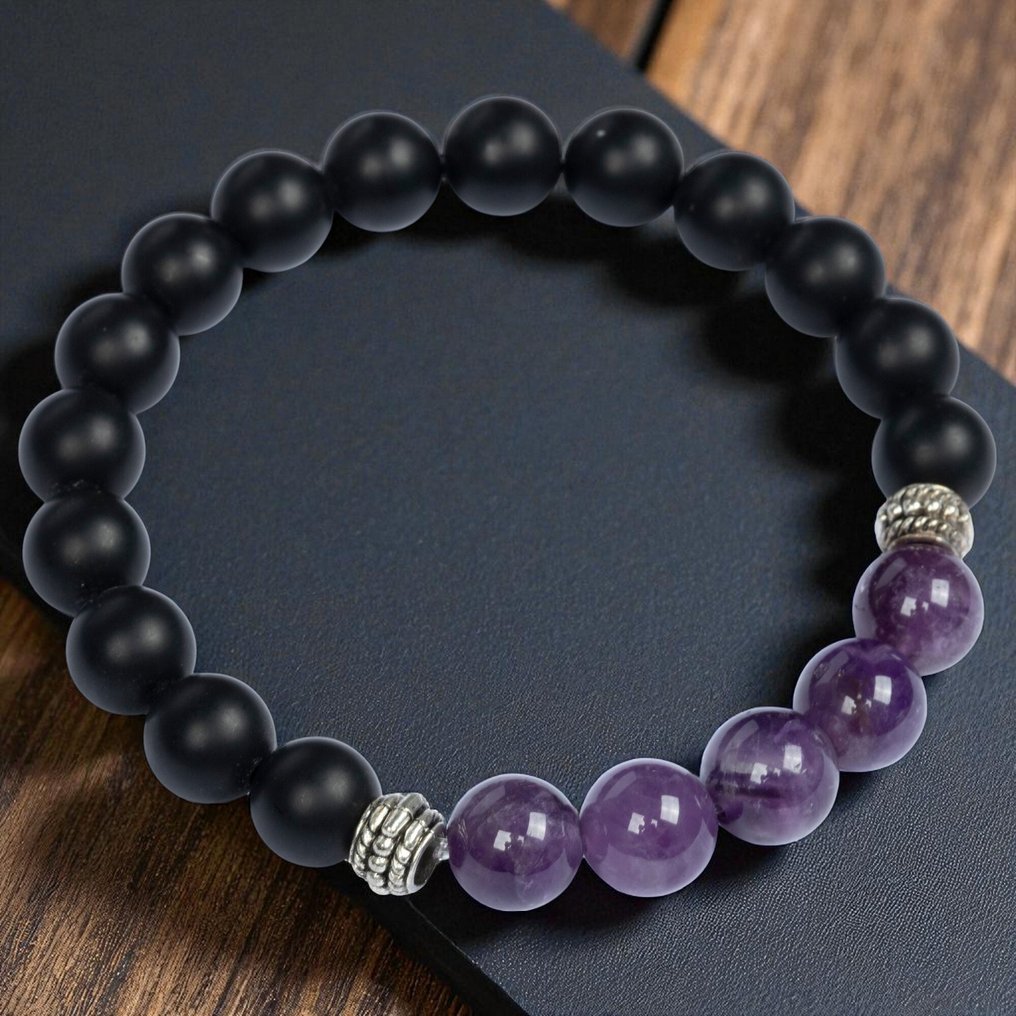 La Vitalità: Lumină și Umbra Ametist și Onix Negru – Eleganță și Protecție - Înălțime: 75 mm - Lățime: 57 mm- 34 g #4.3