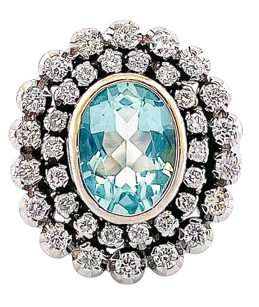 Ring - 18 kt Weißgold Aquamarin - Diamant #1.0