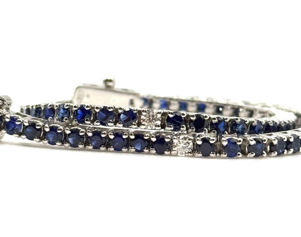 網球手鍊 - 18 克拉 白金 - 4.50ct. tw. 藍寶石 - 鉆石 #1.0