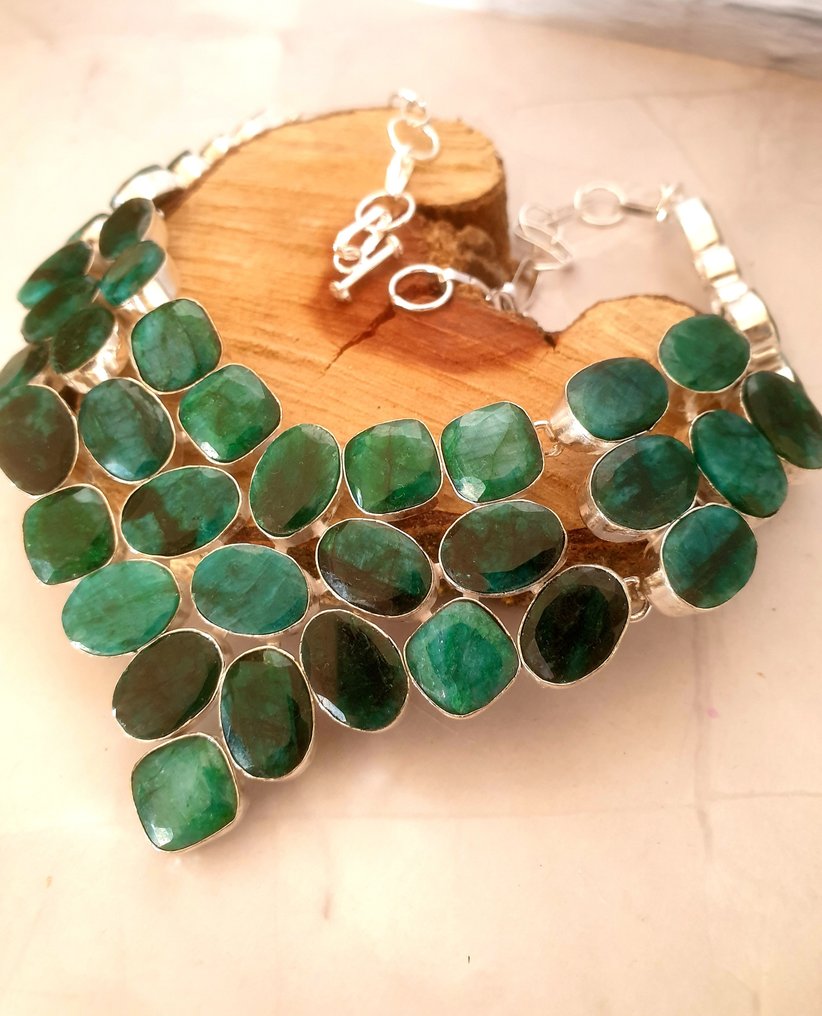 Ασημί, Σμαράγδι - Κολιέ κολάρο #1.0