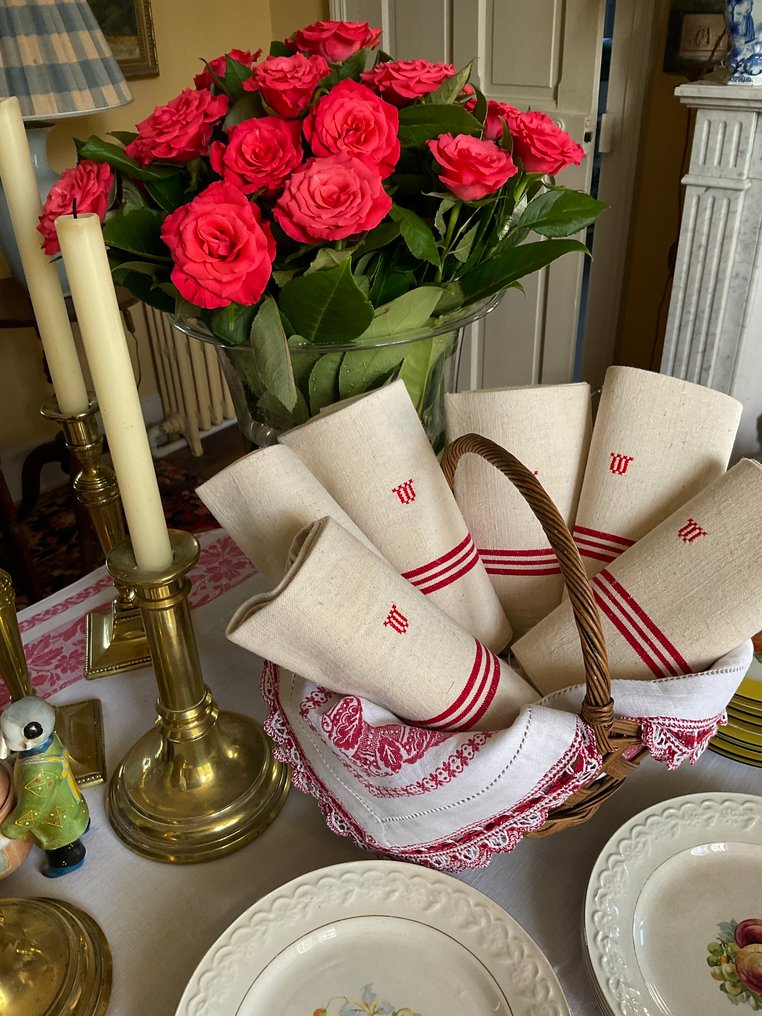 6 early XXth C. tea towels with M. initial - Textile  - 80 cm - 60 cm #1.0