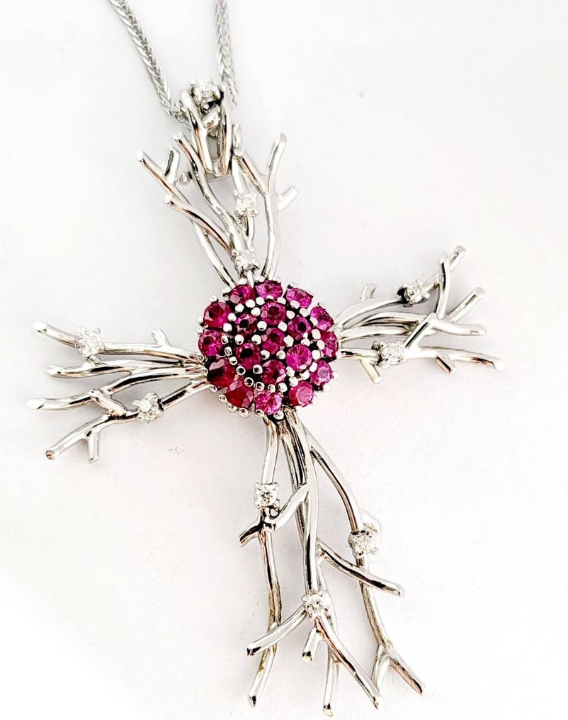 Κολιέ - 18 καράτια Λευκός χρυσός -  2.71ct. tw. Διαμάντι (Φυσικό)  - Ρουμπίνι - Κατασκευασμένο στην Ιταλία #2.1