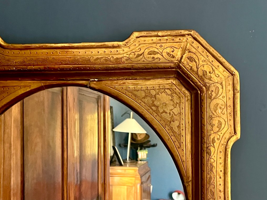 墙面镜子  - 雕刻木配以纯金箔 - 一个托盘 #4.3