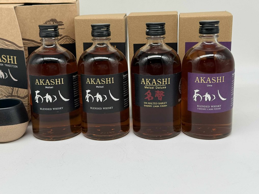 Akashi Ume, Meïsei Deluxe, Meisei & Meisei gift set with 2 glasses  - 50cl - 4 bottiglie #2.1