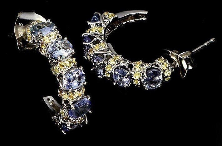 Nincs minimálár - Drop fülbevaló Ezüst Tanzanit - Sapphire #3.2