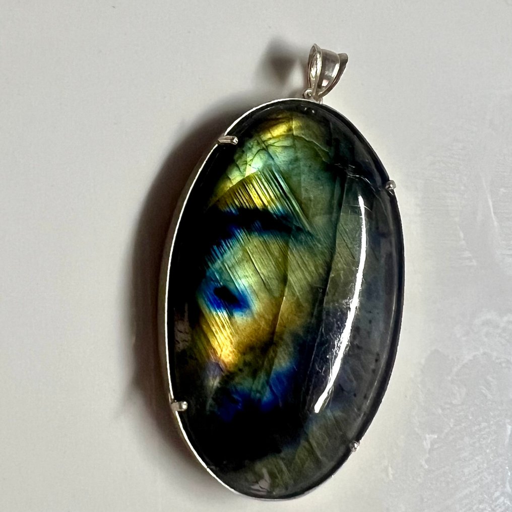 Labradorite Pingente de Prata Labradorite com 78 Carats e Combinações de Cores Incríveis - Altura: 50 mm - Largura: 26 mm- 15.6 g - (1) #2.1