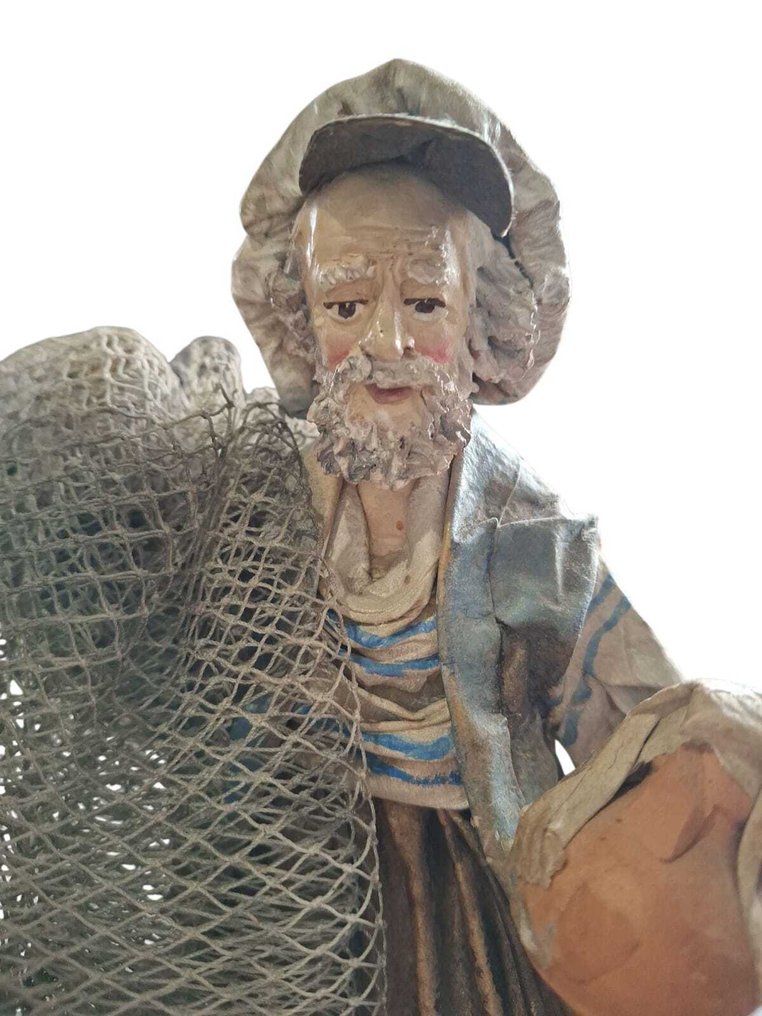H. Gianfausto - Neapolitan nativity scene - Statue - Fisherman - 22.5 cm - Cartapesta, Terracotta, Textile - 1950-1960 #4.3