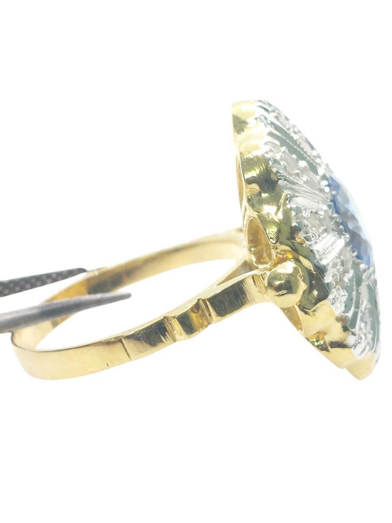 Ingen mindstepris - Ring - 9 kt. Sølv, Gulguld Safir - Diamant #4.3