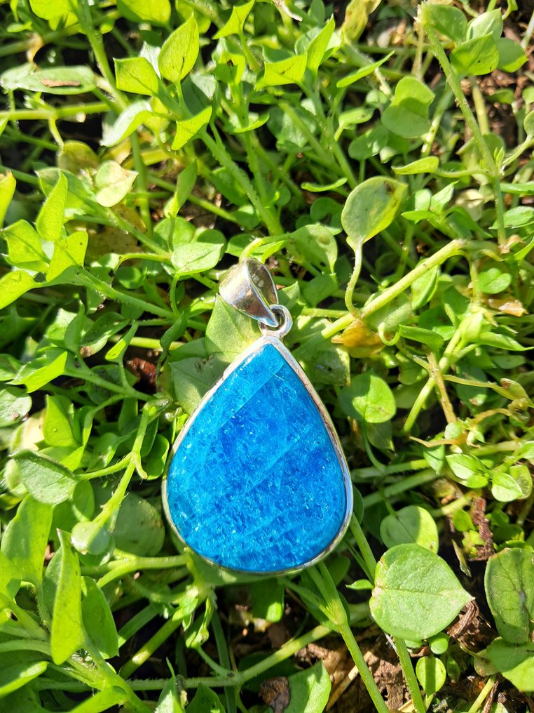 925 silver jewelry with top-quality apatite - Height: 40 mm - Width: 25 mm- 11.5 g - (1) #3.2