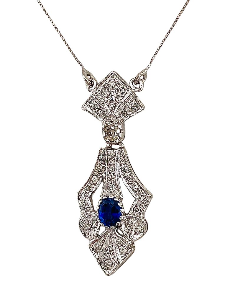 Κολιέ - 18 καράτια Πλατίνα, Λευκός χρυσός Ζαφείρι - Διαμάντι #3.2