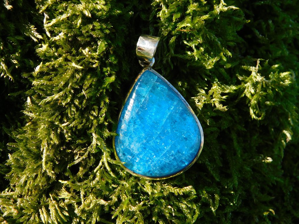 925 silver jewelry with top-quality apatite - Height: 40 mm - Width: 25 mm- 11.5 g - (1) #1.0