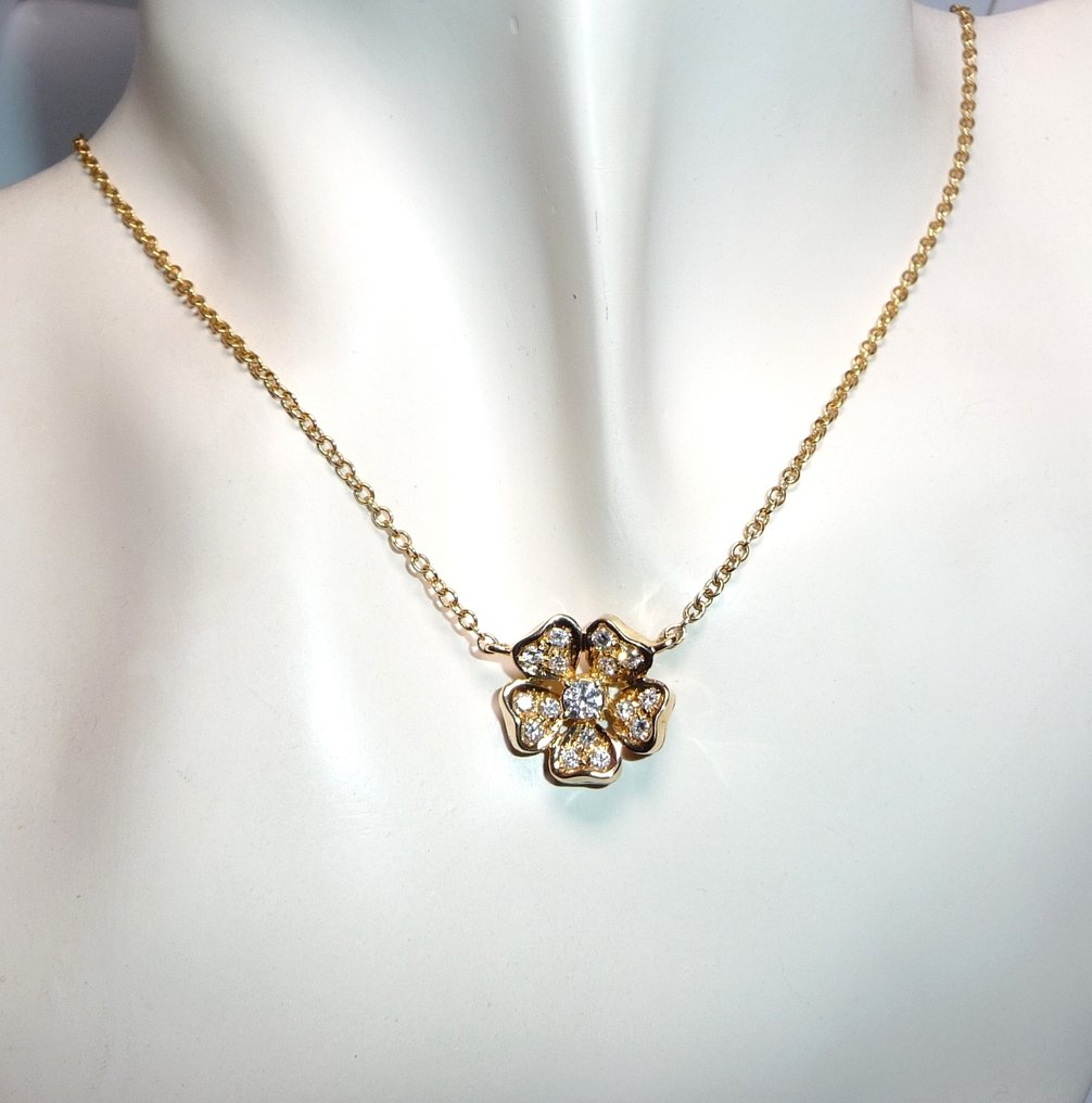 Κολιέ με μενταγιόν - 18 καράτια Κίτρινο χρυσό - 0.65ct. tw. Διαμάντι (Φυσικό) - Κολιέ-αλυσίδα λουλούδι/ανθός #4.3
