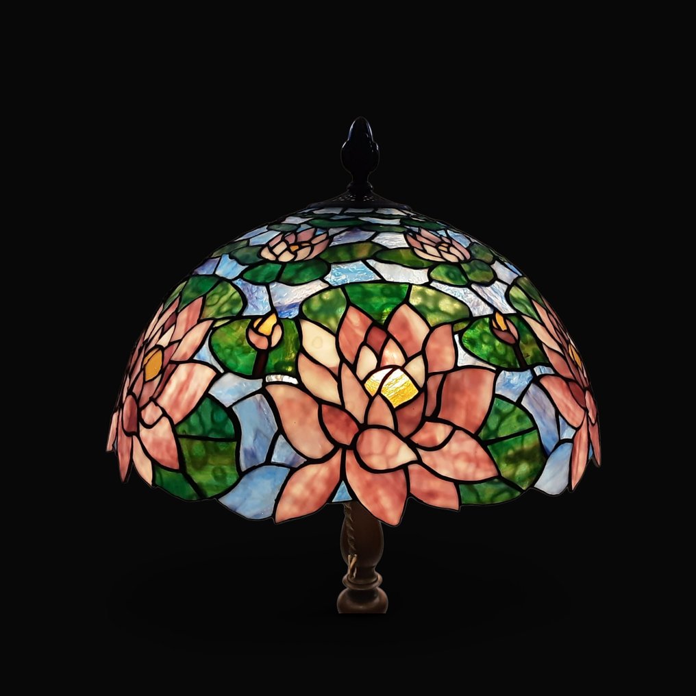 En el Pie de la Lámpara, Caras de Angel - Tiffany Estilo - Table lamp - Patinated bronze - XXL Lamp #1.0