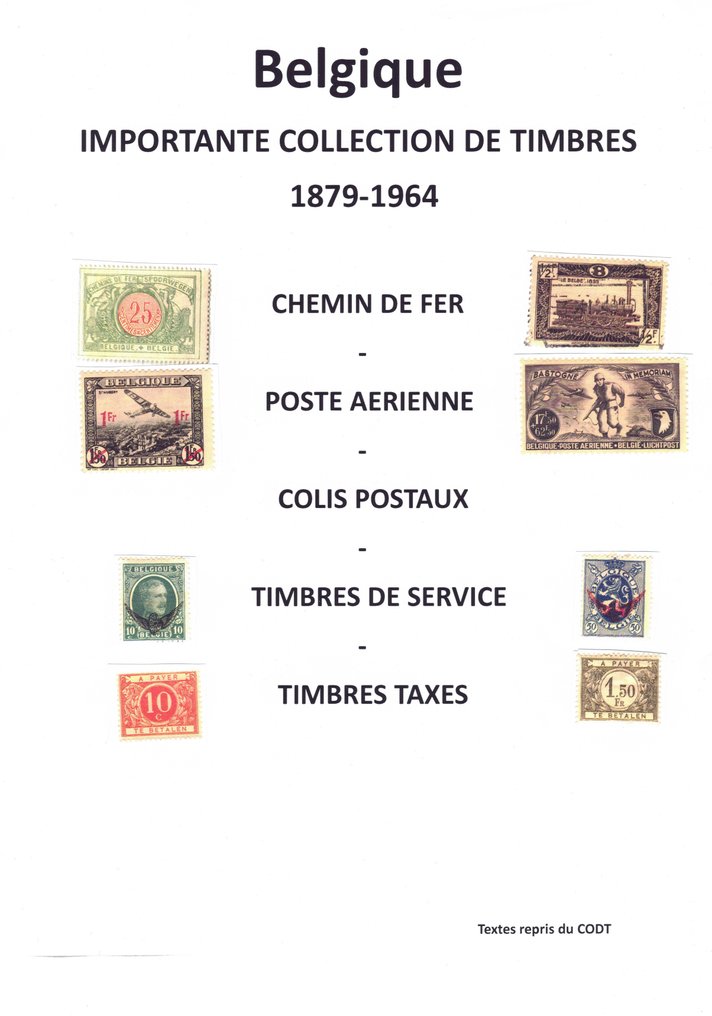 Βέλγιο 1879/1964 - Σιδηροδρομική γραμμή (CF) Αεροπορική Ταχυδρομική, δέματα, γραμματόσημα υπηρεσίας, γραμματόσημα #1.0