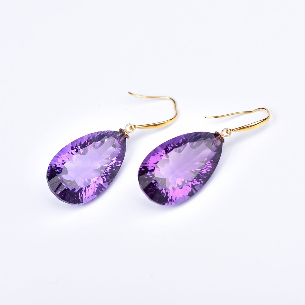 Sans prix de réserve - Boucles d'oreilles - 18 carats Or jaune Améthyste - ALGT certifié #1.0