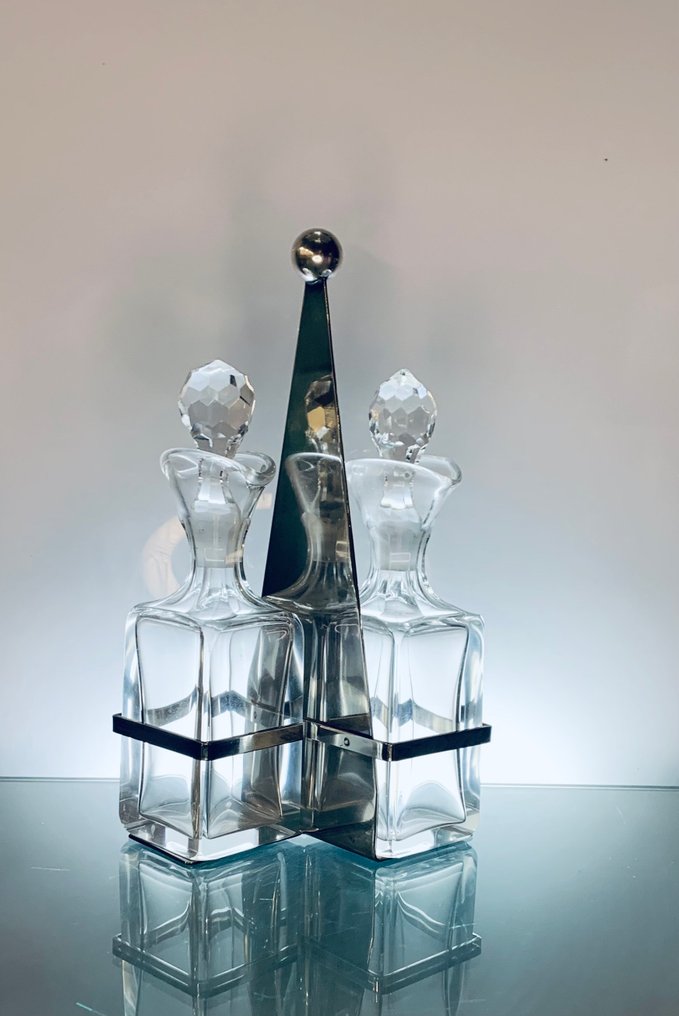 Quist Metallwaarentabrik - Jens Harald Quistgaard - Cruet set (3) - Crystal, Silverplated - Modernist Art Deco Set #1.0