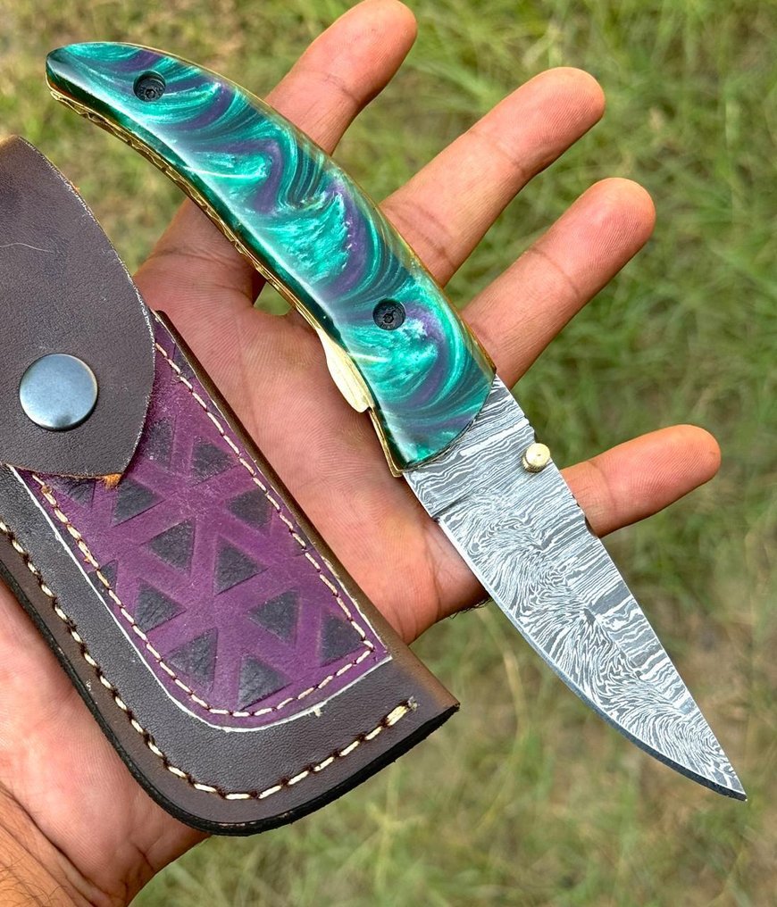 Μαχαίρι κουζίνας - Μαχαίρια κουζίνας - πτυσσόμενο μαχαίρι - Damascus Knife - χειροποίητο μαχαίρι - Liner lock, Risen, - ξύλο - Ασία #1.0