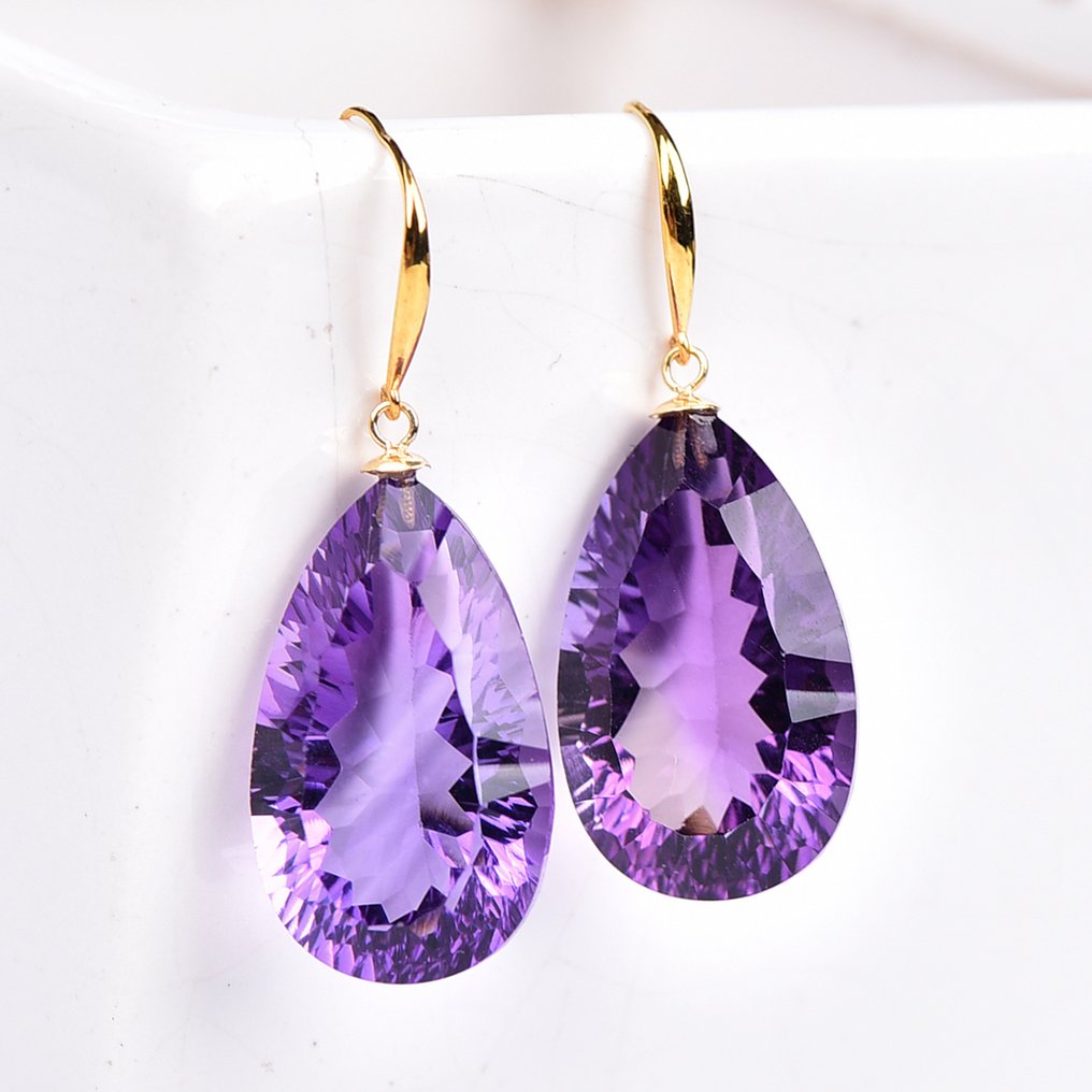 Utan reservationspris - Örhängen - 18 kt Gult guld Ametist - ALGT Certifierad #3.2