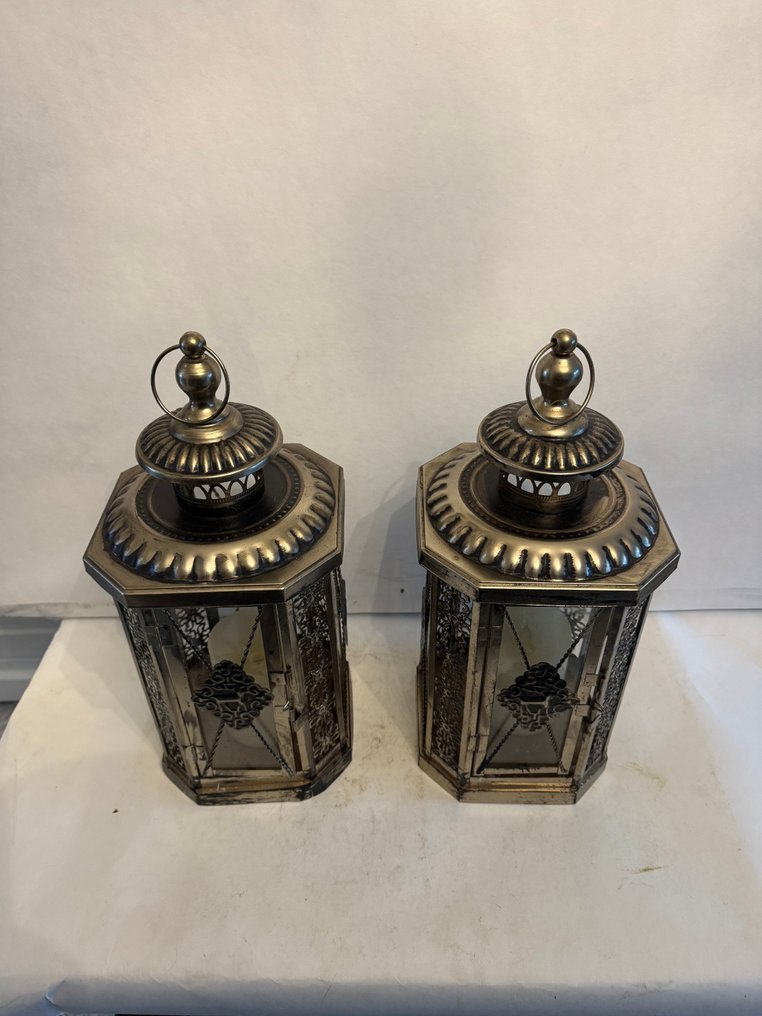 Φανάρι (2) - σετ βιντάζ φανοί - Σίδερο, Γυαλί #1.0