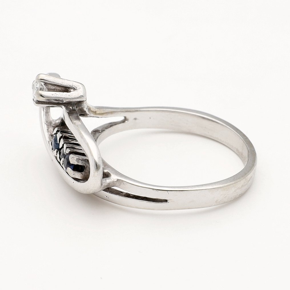 Ring - 18 karaat Witgoud Diamant (Natuurlijk)  - Saffier #2.1