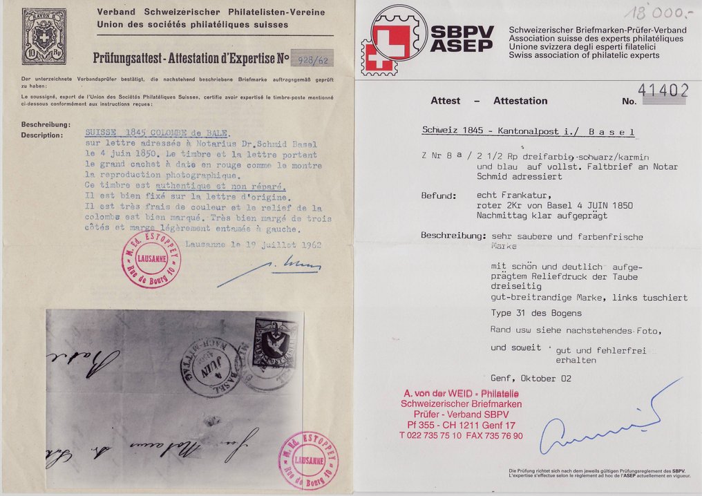 Schweiz  - Basler Taube auf Notarbrief #1.0