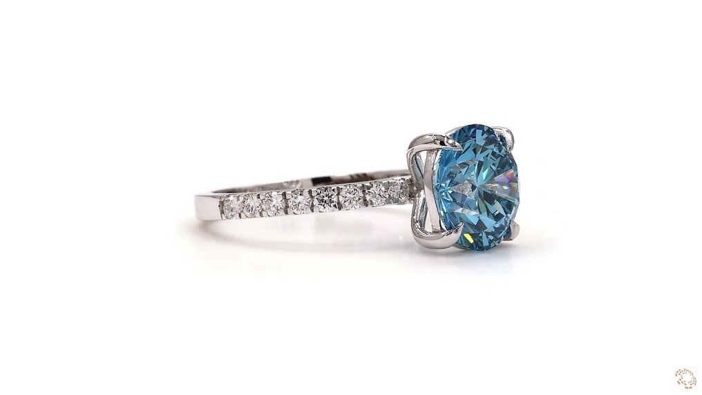Zonder minimumprijs - Ring - 18 karaat Witgoud -  3.37ct. tw. Blauw Diamant (Fancy gekleurde, lab-grown diamant) - Diamant - Fancy levendig blauw #3.2
