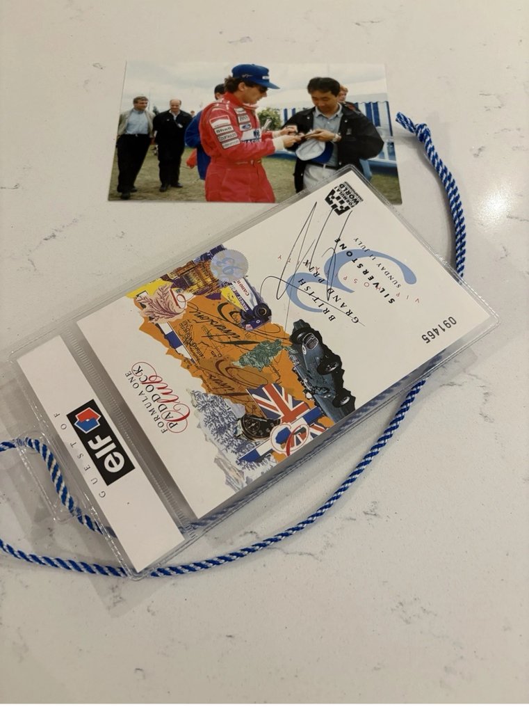 Ayrton Senna Signed VIP Paddock Pass Silverstone 1993 + Photos - Badge  #1.0
