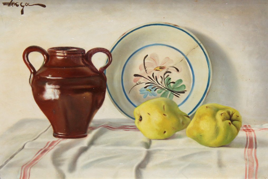 Enric Gol (1957) - Bodegón de cerámica y fruta #1.0