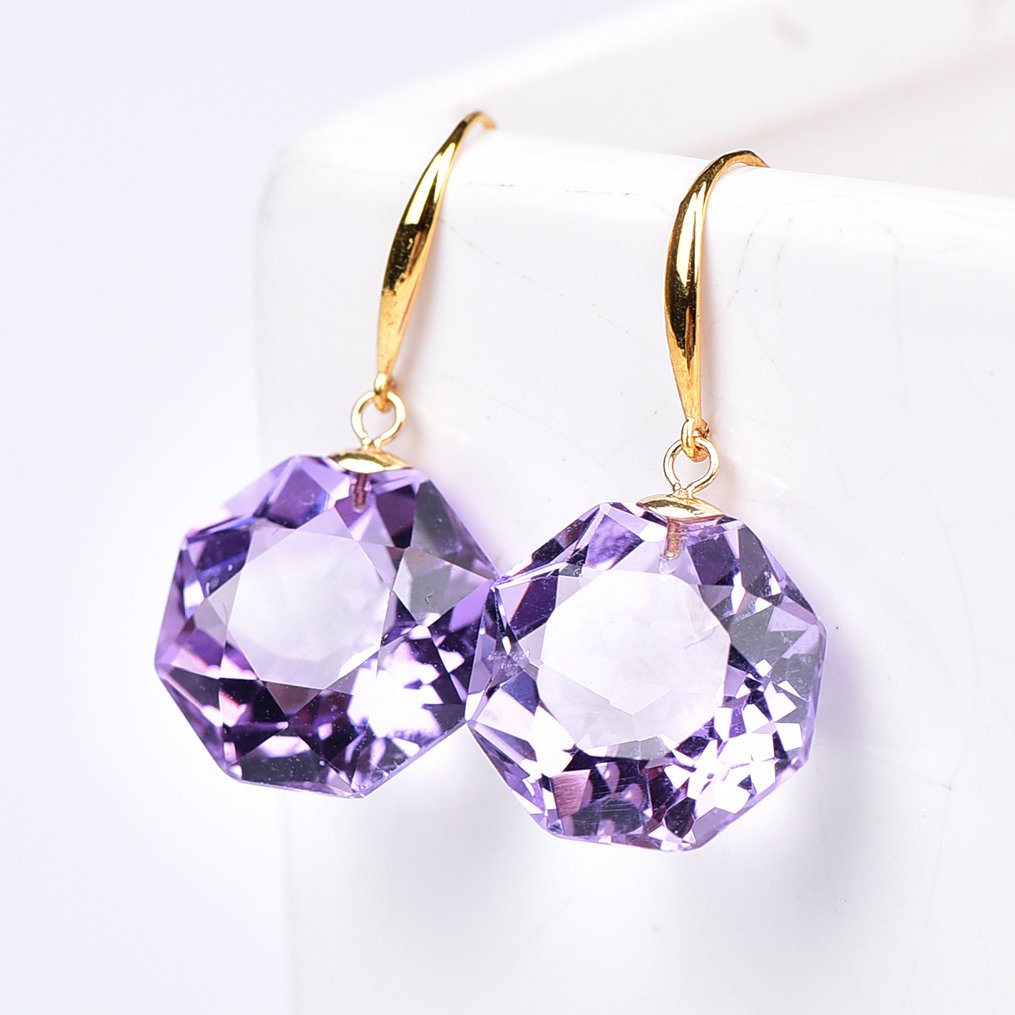Sans prix de réserve - Boucles d'oreilles - 18 carats Or jaune Améthyste - ALGT certifié #1.0
